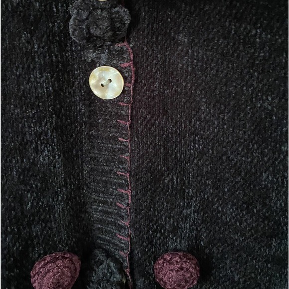 Vintage Papy Boez Black Knitted Sweater Cardigan Textured Flowers Small/Med - Picture 6 of 7